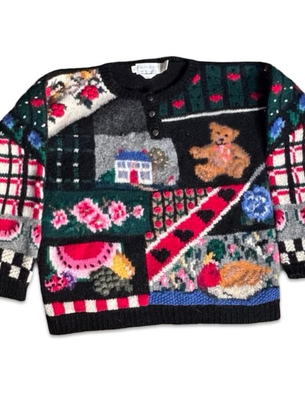 The Eagle’s Eye Vintage Cottage Teddy Bear Wool Sweater